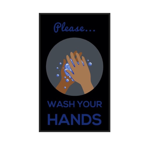 M+A Matting® Please Wash Your Hands Logo Mat 3x5 Black Background Vertical 3017349